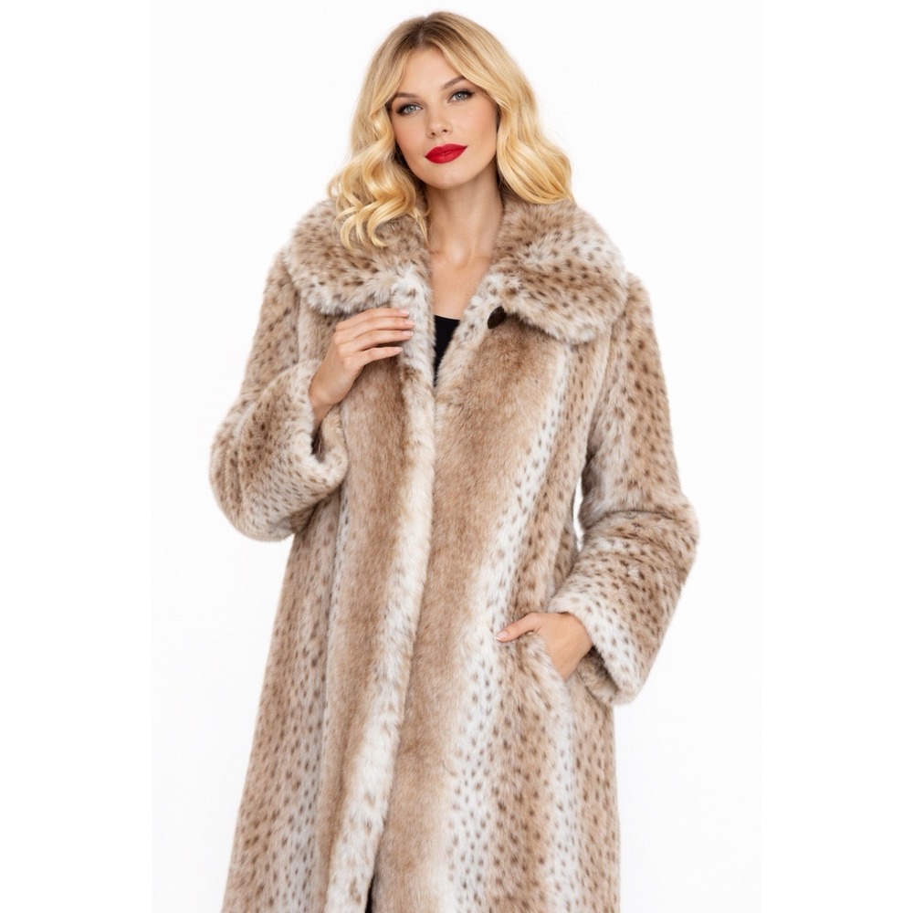 Vtg Dennis Basso Snow Leopard Faux Fur Coat Jacket 1X Luxury Glamour Designer